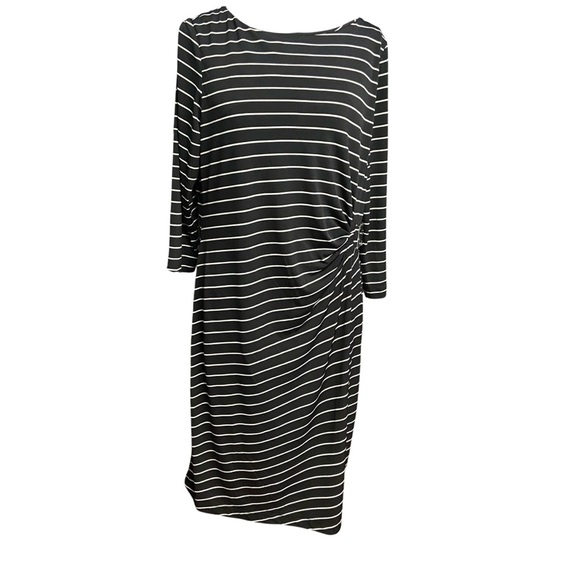 Chico's So Slimming Black White Striped Ruched Dress Size M Built in Shapewear - Picture 5 of 12